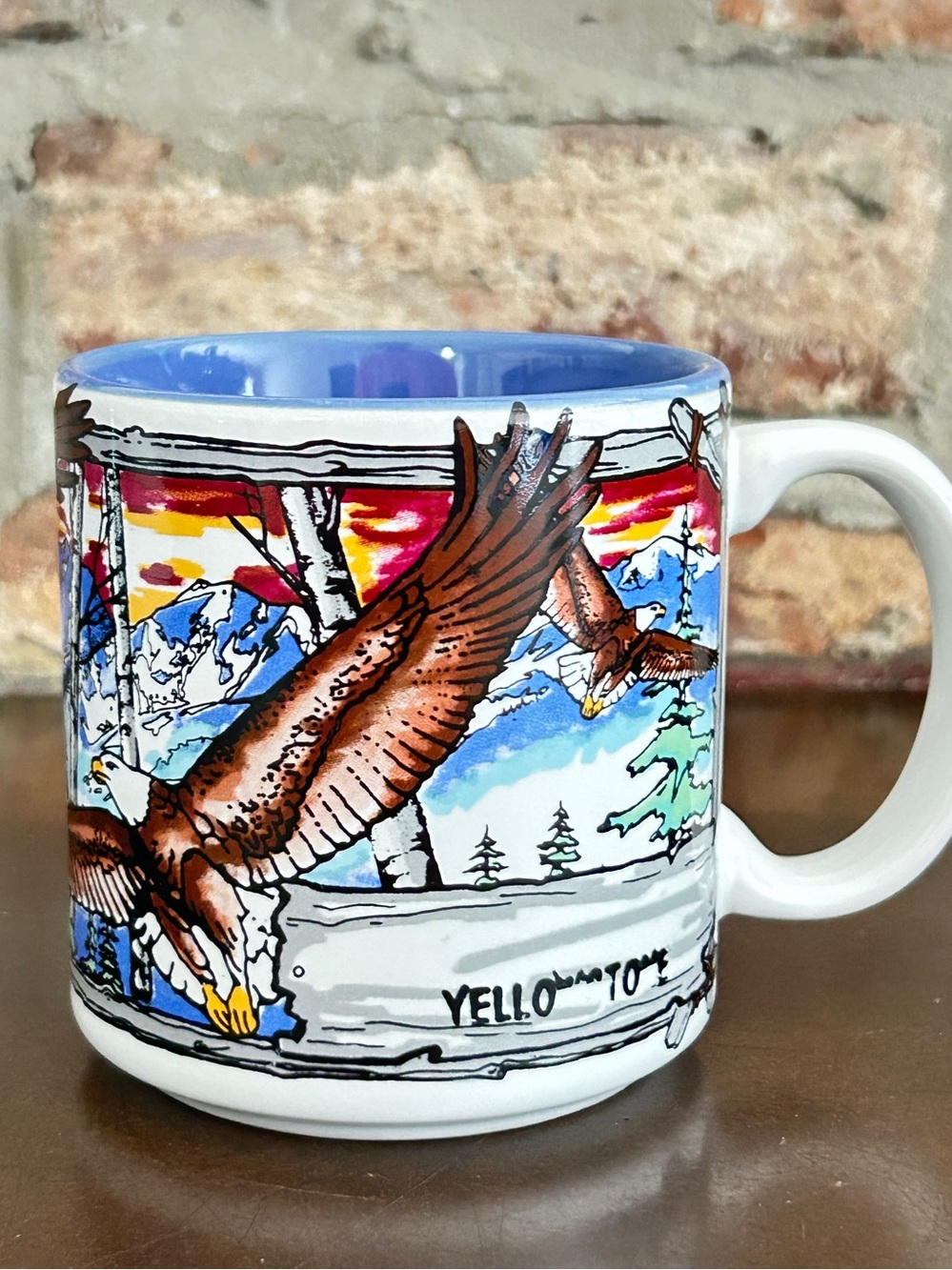 KWC Yellowstone National Park Bald Eagle Scenic Souvenir Mug Blue souvenir